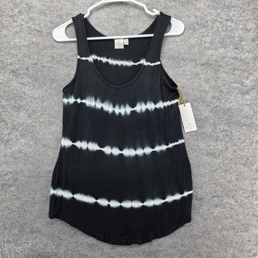 Saint Tropez West Tank Tunic Womens S Black Striped Scoop Neck Relaxed Fit